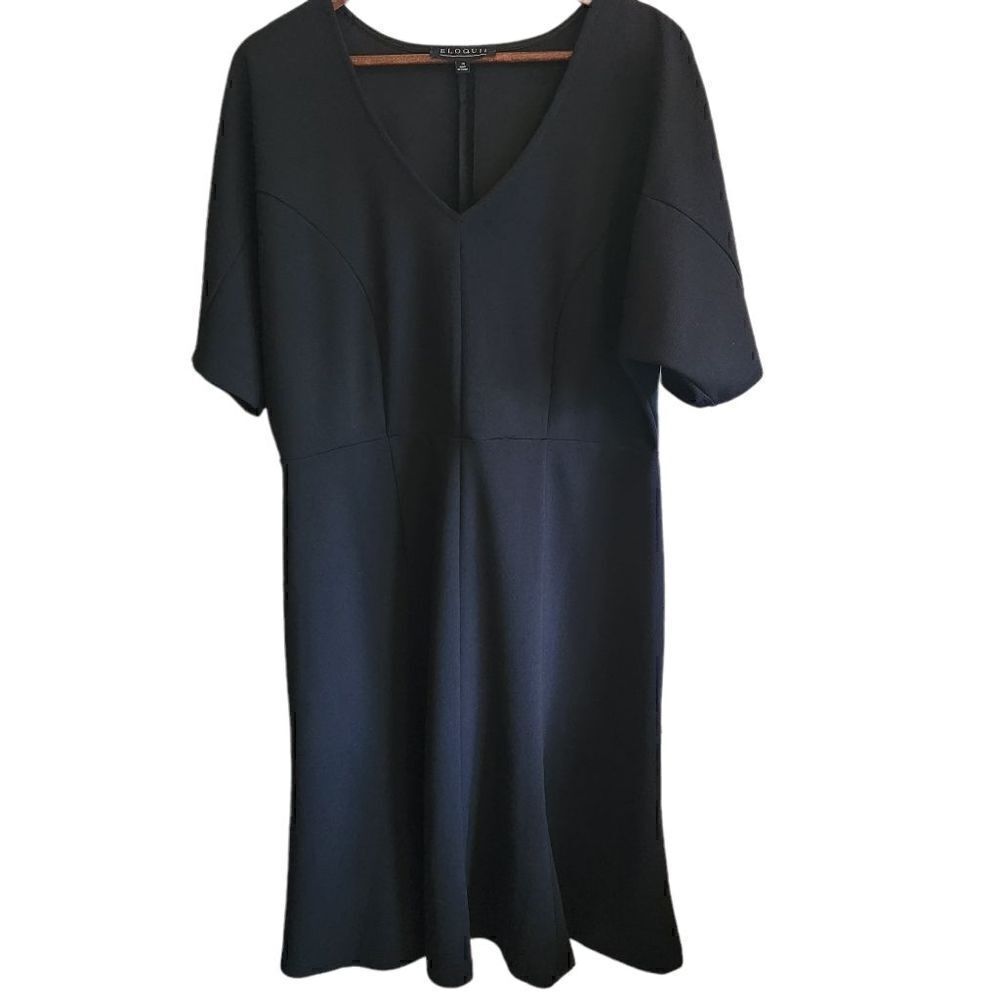 ‎ELOQUII Black Fit and Flare Dress Plus Size 14
